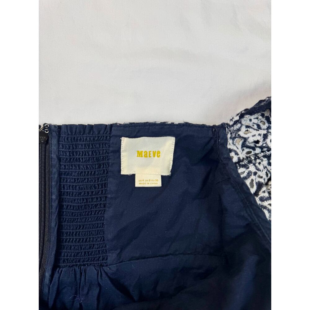 Maeve Anthropologie Lillian Floral Dress Puff Sleeve Mini Dress Women’s 4 Navy - Picture 6 of 16